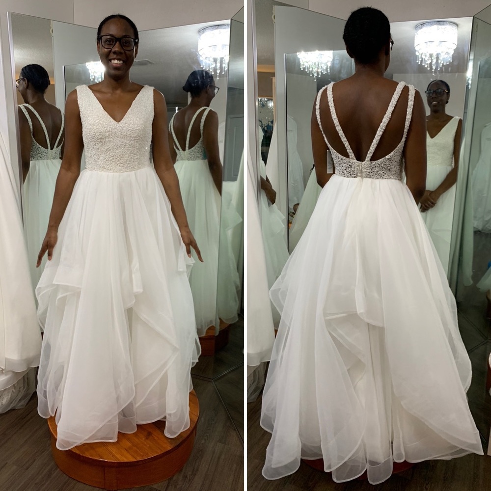Organza beaded pearl top pretty back Wedding Aline Prom Floor Length Layered